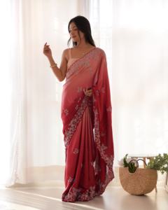 ผ้าซาตินปักลายสำหรับงานแต่งงานชุดส่าหรีอินเดีย - Product Image 4