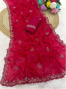 Ấn Độ Boutique Chất Lượng Cao Nặng Voan Saree Với Tay Làm Việc Biên Giới Phong Cách Ưa Thích Áo Trang phục Đảng Wedding Lễ Hội Mặc - Product Image 2