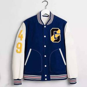 Veste bomber en chenille OEM, veste universitaire, vêtements de sport pour hommes, laine, cuir, col montant, logo sur le devant, vêtements de sport - Product Image 1