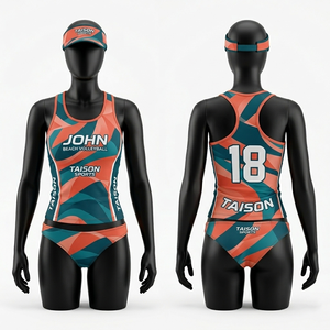 Uniforme de Voleibol de Playa para Mujer, Premium, 180 GSM, Poliéster y Spandex, Naranja, Diseño Racerback, Sublimación, Logotipo Personalizado - Product Image 4