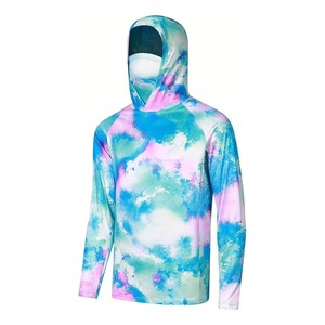 Camiseta con Capucha de Protección Solar para Hombre al por Mayor, Camiseta de Pesca de Manga Larga con Protección UV Sublimada de Poliéster para Hombre, Fácil de Lavar - Product Image 1