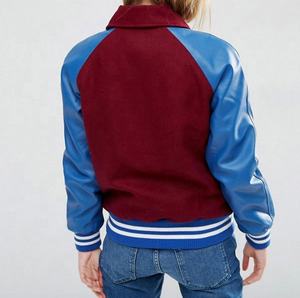 Chaqueta universitaria de béisbol de manga larga para mujer, chaqueta universitaria de moda con cuello vuelto y logotipo bordado personalizado - Product Image 2