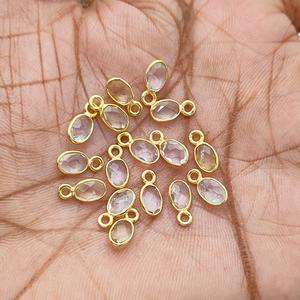 Charmes ovales facettés en quartz clair 4x6 mm avec sertissage |   Pendentifs en argent sterling 925 plaqués or pour la fabrication de bijoux DIY - Product Image 2