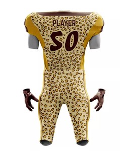Maillot de football américain personnalisé à imprimé léopard pour homme, uniforme sublimé, coupe ajustée, col en V, kit avec pantalon rembourré à taille élastique, vêtements de sport - Product Image 3