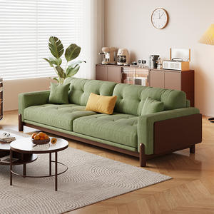 Canapé en bois d'acacia massif de style japonais, petit appartement, mobilier de salon moderne en velours côtelé, style crème, bois de style simple et moderne pour la maison - Product Image 3