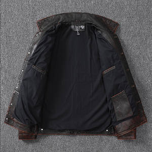 Veste universitaire en cuir véritable pour homme, col montant, automne, style vintage, coupe-vent, vente en gros - Product Image 3