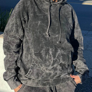 Fabricante de ropa de calle, Sudadera con capucha negra Vintage, logotipo personalizado, Sudadera con capucha de lavado con piedra ácida Vintage de gran tamaño - Product Image 3