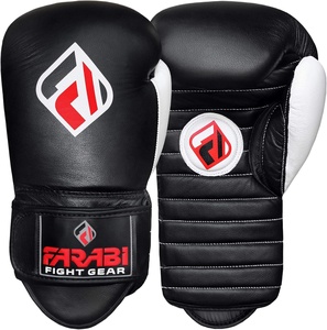 Gants de boxe d'entraînement professionnels Farabi en cuir de vachette véritable, durables, respirants et à séchage rapide, noirs et blancs, vente en gros - Product Image 1