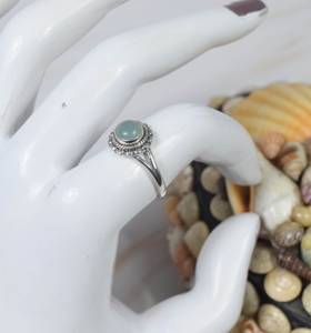 Venta al por mayor 925 anillo de plata esterlina elegante Simple Aqua Calcedonia forma redonda piedra preciosa Vintage joyería fina de precio de fábrica - Product Image 3