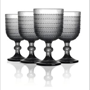 Copas de <span class=keywords><strong>Vino</strong></span> de Vidrio de 12 oz al por Mayor, Copas de Agua de Color, Copas de <span class=keywords><strong>Vino</strong></span> Vintage Grises Prensadas, Copas con Relieve - Product Image 1
