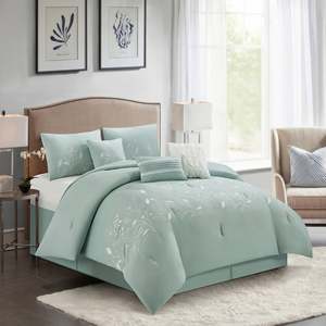 Ensemble de couette Nanshing Taylor 7 pièces à motifs floraux et botaniques, haute qualité, imprimé, tailles King et Queen, pour la maison, hiver, coton et polyester - Product Image 1