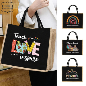 ถุงผ้าปอกระเจาสีดำพิมพ์ลายกำหนดเองผ้าใบเคลือบชายหาดและพีซีป่านพร้อมโลโก้สะพายไหล่ cus - Product Image 4