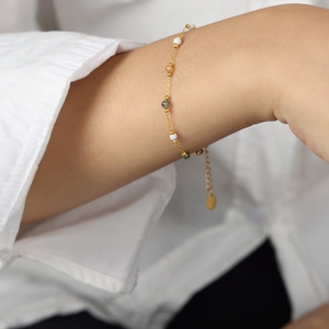 Ensemble de bijoux pour tous les jours, bracelet et collier en acier inoxydable, pierre naturelle, plaqué or - Product Image 4