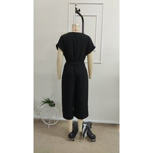 Women's Short Sleeve V-Neck Buttoned Belted <b>Pocket</b> Detail Long <b>Jumpsuit</b>, 33924 - Product Image 5