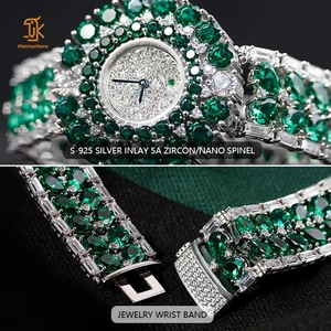 Pulsera de cuarzo de lujo para mujer Proveedores de relojes de pulsera Diseño personalizado Moda Mujer Relojes de cuarzo con diamantes verdes Diamante - Product Image 2