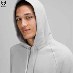 Men's Light Gray Hooded <b>Sweatshirt</b> Regular Fit Raglan Sleeve Cotton Knitted Casual Autumn Wear - Product Image 4