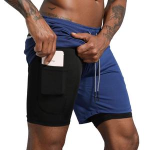 Logo personnalisé Short de sport pour hommes Ceinture élastique Doublure de compression légère extensible Motif de course décontracté - Product Image 3