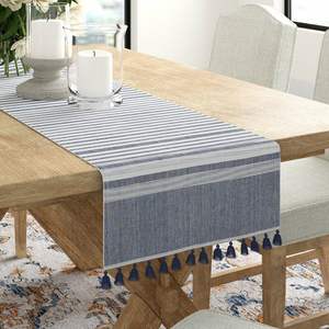 Subtle linen <b>table</b> <b>runners</b> with monochrome embroidery work perfect for understated dining <b>table</b> styling homes - Product Image 3