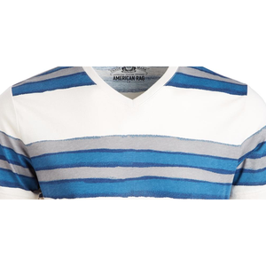 T-shirt da uomo American Rag a righe con scollo a V, motivo a tinta unita, tessuto a maglia da 240 grammi, taglia XX-Large, bianco, stampa compressa - Product Image 2