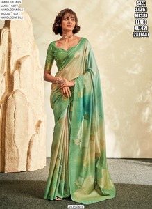 Noor <b>Green</b> Elegance Soft Handloom <b>Silk</b> Saree with Moisture Wicking Wrinkle-Free Features for Wedding Party Occasions All Seasons - Product Image 1