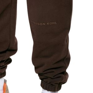 Ropa de calle informal para hombre, pantalones deportivos de lana marrón 100% de algodón, cintura elástica, bolsillo con cremallera, ajuste relajado de peso pesado - Product Image 4