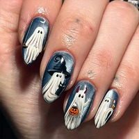 HYC-DY-1899 Faux ongles à presser Halloween, motifs Chapeau de sorcière, Citrouille, Cornes de démon, Fantôme, Ruban, Vente en gros