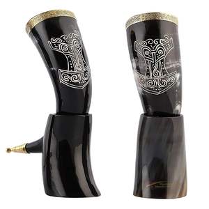Corne à boire naturelle faite à la main avec support en cuir et support en corne, étanche, polie, corne à bière viking pour les fêtes de Noël - Product Image 2