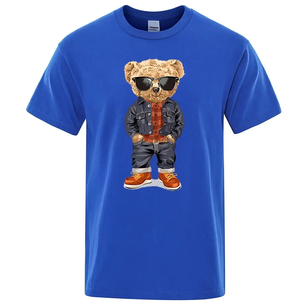 Cowboy ours en peluche avec les mains dans les poches hommes t-shirts ample été Streetwear t-shirt décontracté vêtements T-Shirts coton respirant hauts