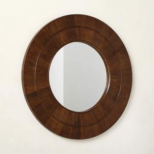 Espejo Redondo de Pared de Madera de Nogal Antiguo de 36 Pulgadas - Product Image 3