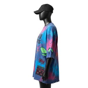 T-shirt oversize pour femme, coton premium 220 GSM, toucher jersey, design à empiècements multicolores, logo imprimé à l'écran, t-shirt en coton pour femme - Product Image 5