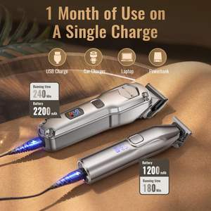 Tondeuse à cheveux sans fil professionnelle pour hommes, ensemble de tondeuses avec lames en acier inoxydable, rechargeable via USB, rasoir alimenté par batterie, US - Product Image 4