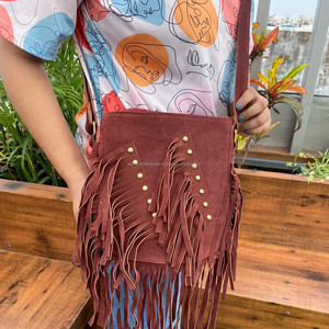 กระเป๋าหนังนิ่มแท้สำหรับผู้หญิง, กระเป๋าแบบโบฮีเมียนคาดลำตัวหนังนิ่มแท้สำหรับงานแฮนด์เมดแนววินเทจปรับสายได้แบบมินิมอล - Product Image 2