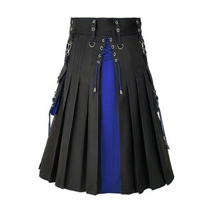 <b>Men</b> Scottish Fashion Utility <b>Black</b> Hybrid Kilt With Green, Red, Blue, Orange Pleats And Lacings Handmade Traditional Custom Kilt - Product Image 6