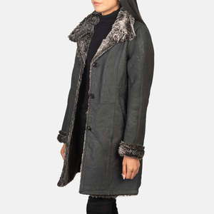 Manteau en cuir noir tissé Erica avec détails brodés, col haut, décorations en diamants, réversible, imperméable, tailles XS à XL - Product Image 2