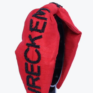 Vibrant Red Comfort-fit <b>Padded</b> Handmade Beaded Latter <b>Headband</b> Custom Embroidered <b>Padded</b> Hairbands Make in India 2025 - Product Image 1