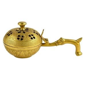 Quemador de incienso árabe vintage de metal, hecho a mano con acabado en oro y plata, ornamental, estilo árabe. - Product Image 2