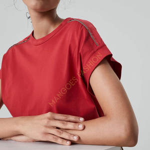 Jersey ligero de algodón, venta al por mayor, camiseta personalizada de secado rápido de alta calidad barata con adornos brillantes, camisa de mujer - Product Image 2