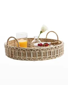 Offre spéciale, plateau rond en rotin avec poignée OEM avec assiettes pour décoration de table OEM, bon prix personnalisé du Vietnam - Product Image 3