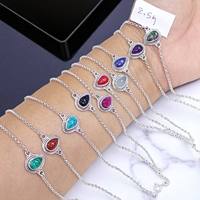 Bracelet en argent sterling 925 avec pierres précieuses naturelles multicolores taille poire 2026 – Bijoux fins, bracelet en pierres semi-précieuses multicolores véritables