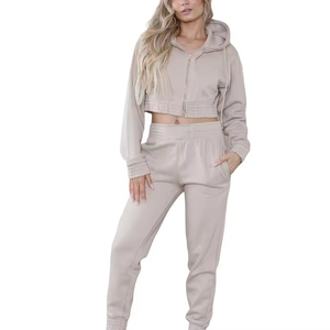 Conjunto de Ropa Deportiva de Invierno para Mujer, Sudadera Corta Personalizada, Conjunto de 2 Piezas de Alta Calidad con Sudadera con Capucha y Cremallera y Pantalones Jogger 2026 - Product Image 5