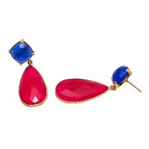 Pendientes de plata de ley 925 con gema de Calcedonia, pendientes con forma de pera y redonda, color fucsia y azul, novedad - Product Image 1