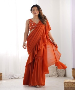 Nueva llegada vestido cosido Sharara Eid Maria ropa de fiesta formal estilo árabe Boutique diseño blusa Sharara Saree conjunto - Product Image 1