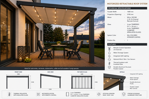Pérgola Moderna de Aleación de Aluminio WISE COMPANY, Techo Retráctil con Recubrimiento en Polvo Negro, Ecológica, Impermeable y Resistente a Roedores - Product Image 5