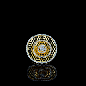 Golden Hive <b>Silver</b> <b>Ring</b> with Honeycomb Hexagon Design Dual Tone Gold Plating and Pave CZ Accents Festive <b>Statement</b> Jewelry 8.30g - Product Image 2