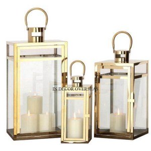 Métal enduit de poudre de couleur noire de concepteur élégant de fantaisie et verre acrylique fait ensemble de 5 lanternes décoratives de pièce maîtresse de Table - Product Image 6