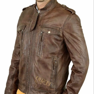 Premium Mens Womens High Street Vague Washed Leather <b>Jacket</b> Stylish Comfortable Soft Texture Outerwear Stand Collar Front Casual - Product Image 1