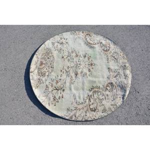 Alfombra turca vintage de 4,3 pies X 4,3 pies, diseño de retales de área grande de estilo Blanco clásico para habitación de adolescentes, Material de algas marinas, látex - Product Image 1