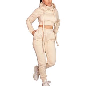 Conjunto de Sudadera con capucha de algodón de rizo francés personalizado conjunto de sudaderas con capucha recortadas dobladillo con cordón de gran tamaño y conjunto de pantalones de chándal - Product Image 1