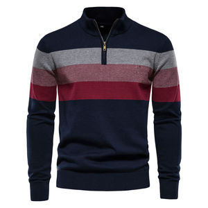 Nouveauté Pull à demi-zip pour homme Col montant Tenue de tous les jours Tricotage Demi-zip Color block Pull à demi-zip - Product Image 1