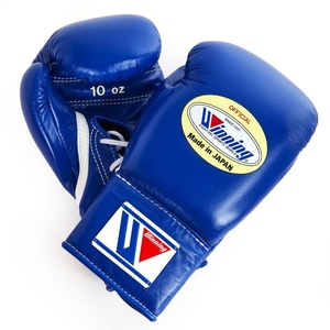 Guantes de boxeo ganadores con cordones azules hechos a medida de alta calidad hechos con guantes de boxeo de competición personalizados de cuero genuino - Product Image 1